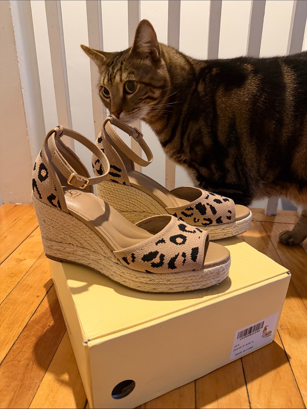 Cosy Island Leopard-Print Ankle-Strap Wedge Sandals - Beige